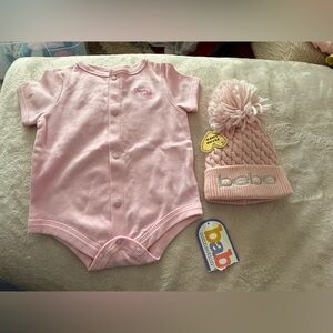 NWT Pink Baby Bodysuit and Hat Set ( Bebe)